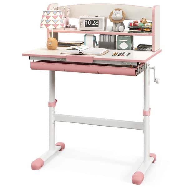 slide 2 of 31, Costway Kids Study Desk with 7-Level Tiltable Desktop Adjustable - See Details Pink