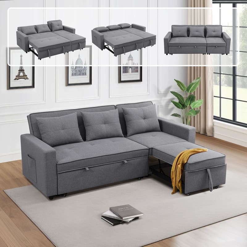 Versatile Grey Sofa with Adjustable Backrest and Removable Armrests