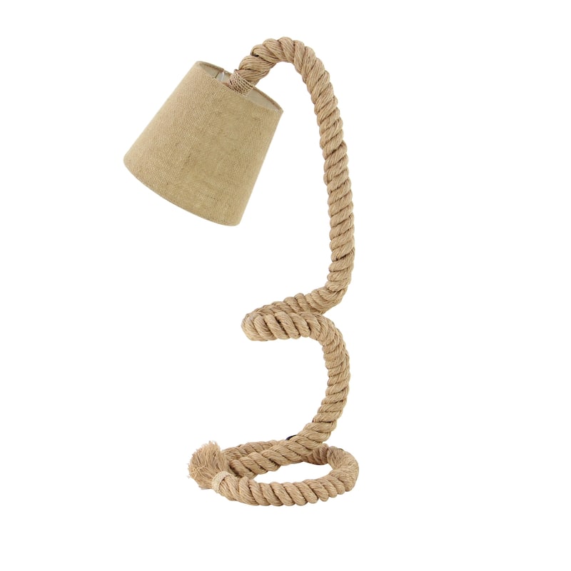 Brown Jute Rope Twisted Rope Room Floor or Table Lamp with Cream Linen Shade
