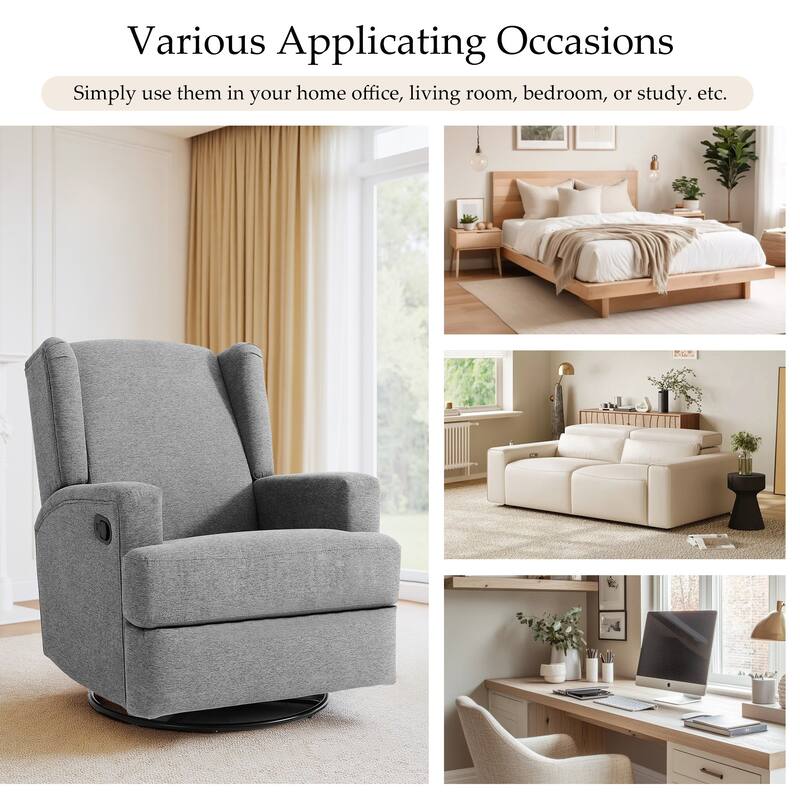 UIXE Upholstered Chenille/Boucle Swivel Glider Rocker Recliner