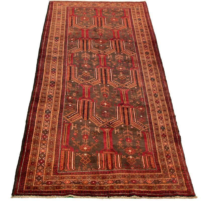 Hand-knotted Authentic Turkish Grey, Red Wool Rug - 4'2" x 9'8" Runner/4'2 x 9'8