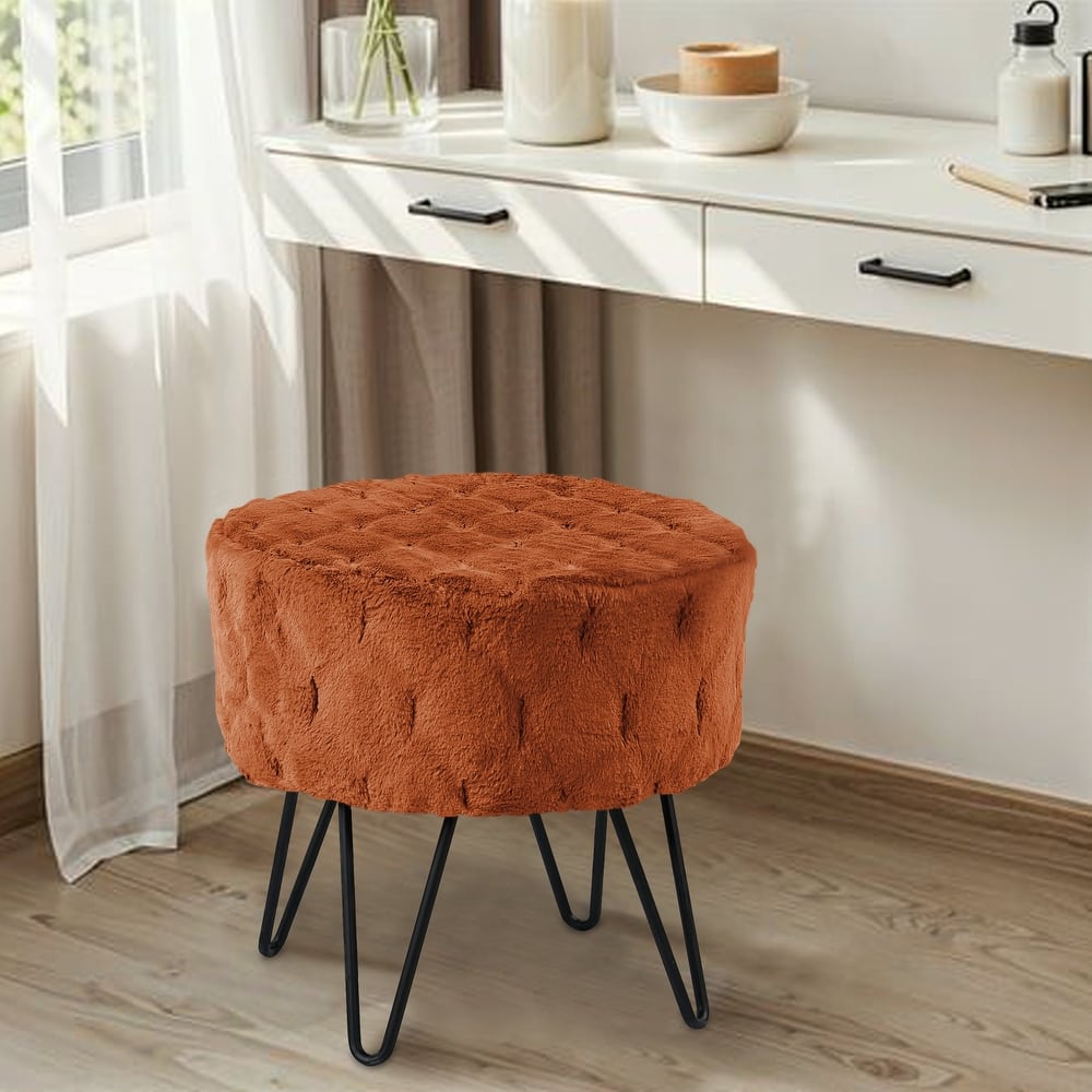 Jacquard Solid Fauxfur Round Ottoman