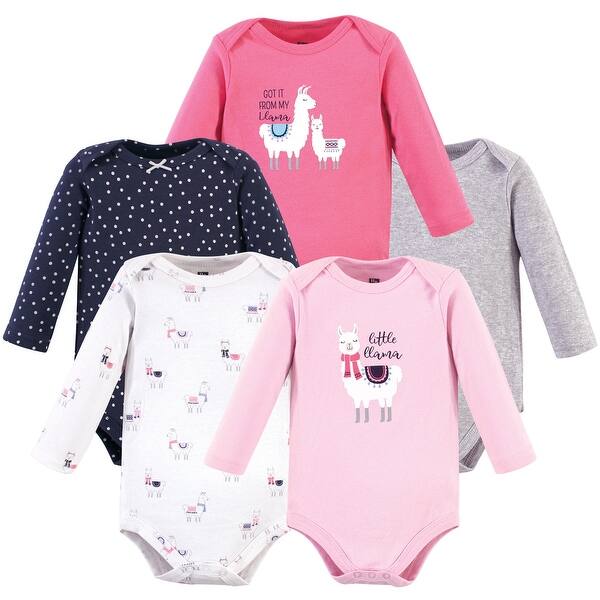 slide 1 of 1, Hudson Baby Infant Girl Cotton Long-Sleeve Bodysuits 5pk, Little Llama 0-3 Months - Little Llama 5-Pack