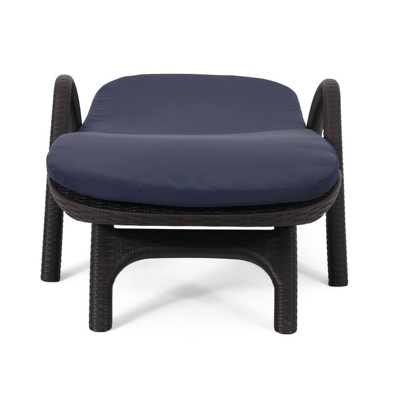 Outdoor polypropylene resin chaise lounge with armrests and cushions