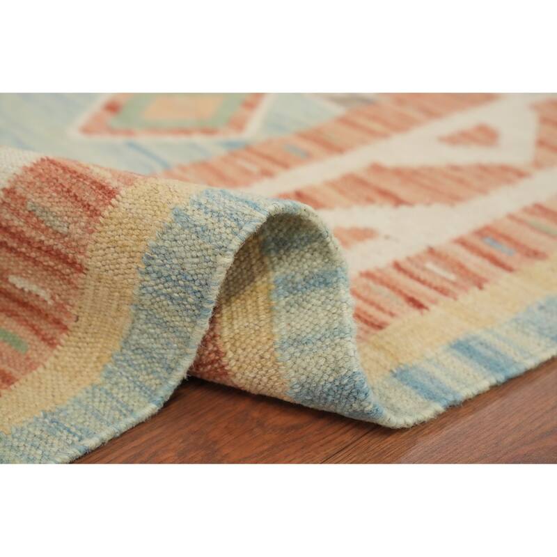 Hand Woven Oriental 100% Wool Carpet Southwestern Tribal Navy Blue & Blues Kilim Area Rug - 5' 11'' X 4' 0''