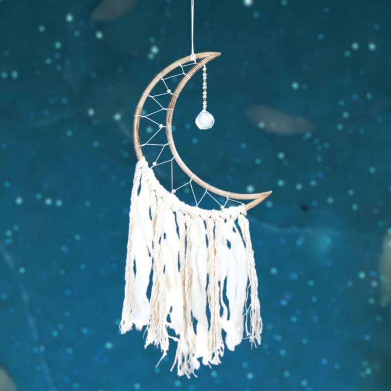 Handmade Crescent Moon Macrame Dreamcatcher (Nepal)