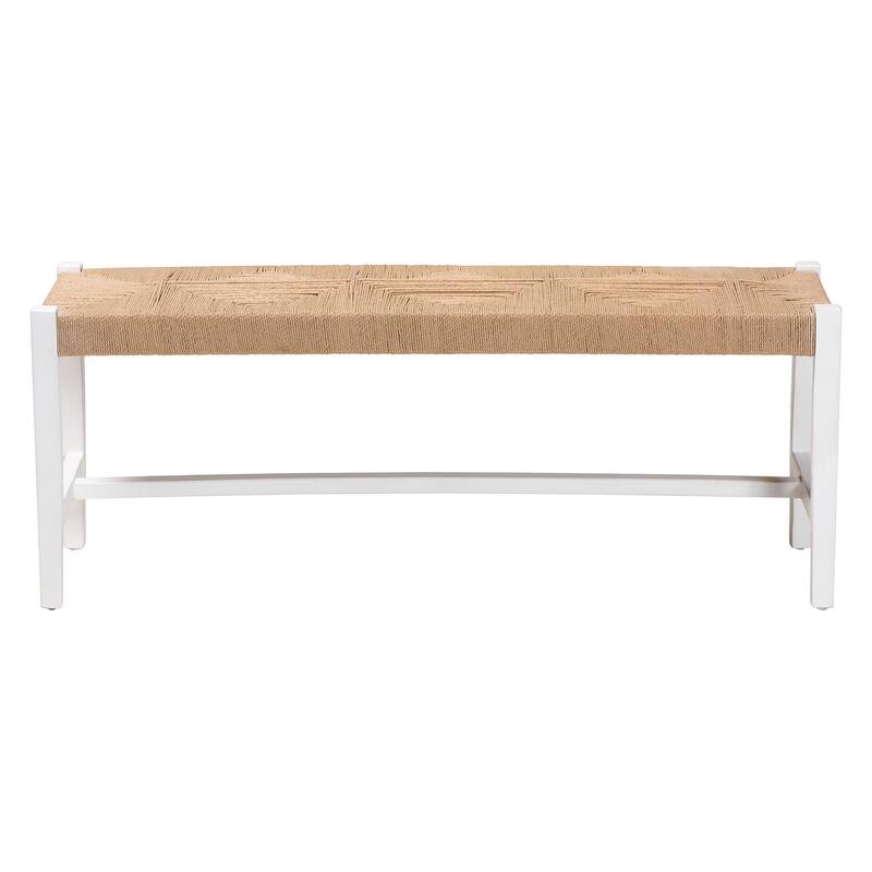 Prita Woven Paper Loom Bench with Mahogany Wood Frame - Handcrafted Accent Seating for Dining Room or Entryway
