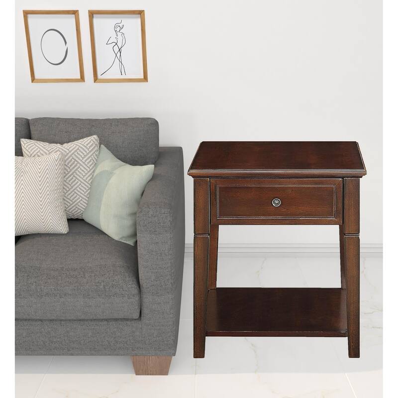HomeRoots 24" Walnut Manufactured Wood Rectangular End Table With Drawer And Shelf - 22