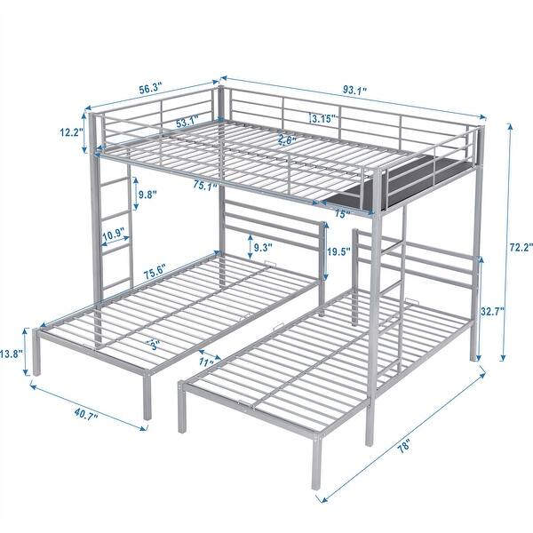 dimension image slide 0 of 2, Full over Twin & Twin Size Bunk Bed with Built-in Shelf in Black