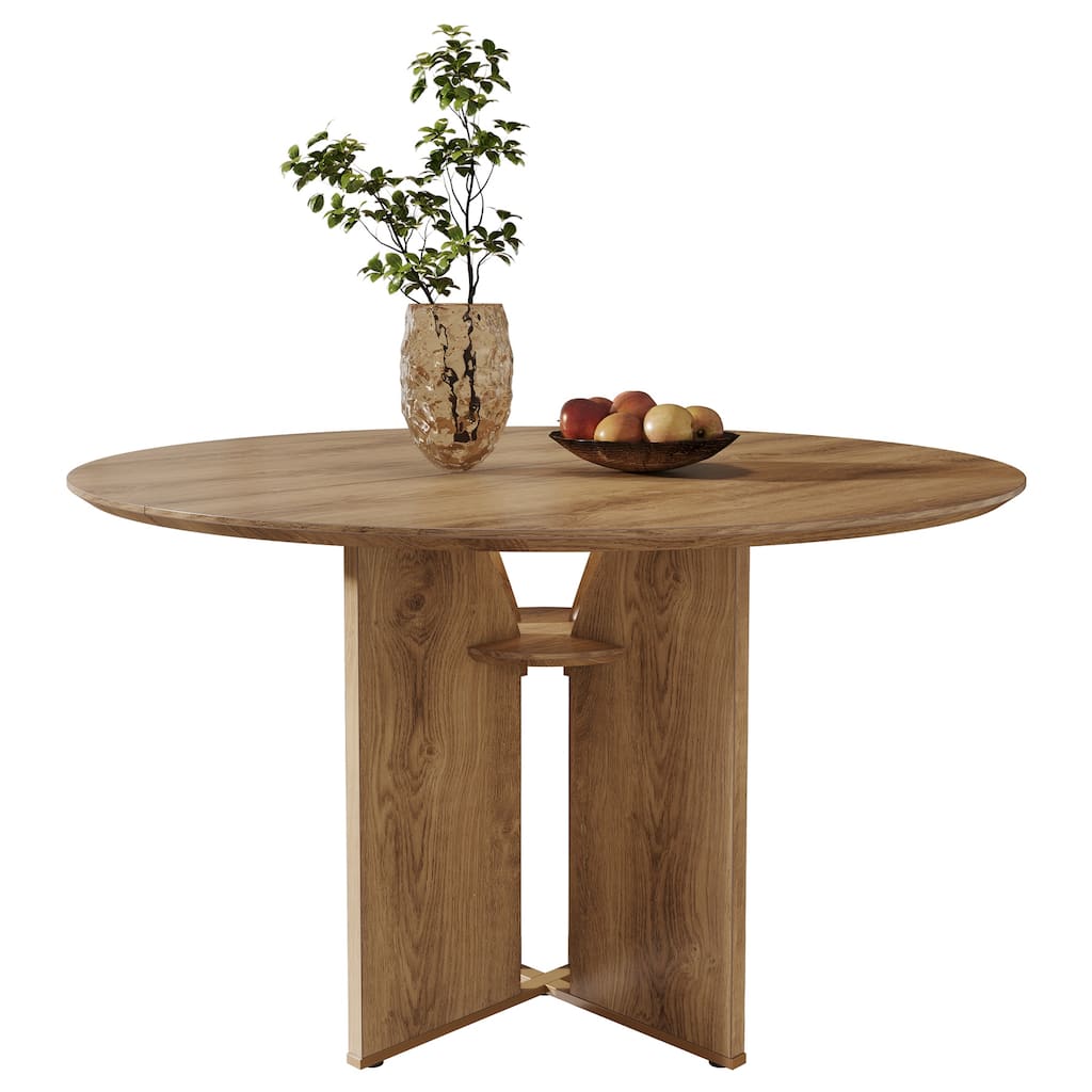 39.37" Round Brown Dining Table for 4, Farmhouse Kitchen Table