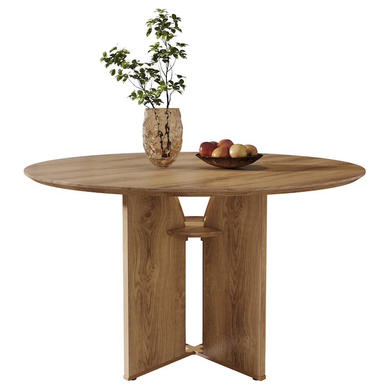 39.37" Round Dining Table for 4, Kitchen Table with Storage Shelf for Dining Room, Living Room, Kitchen