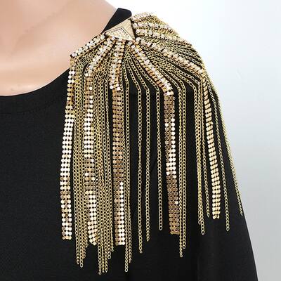 Shoulder Epaulet Long Tassels Metal Sequins Rhinestone Diy Elegant Men Women Shoulder Board Badge Brooch Business Suit - no