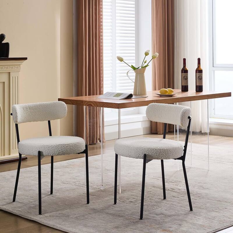 Set of 2 Upholstered Modern Kitchen Boucle Dining Chairs for Home, Kitchen