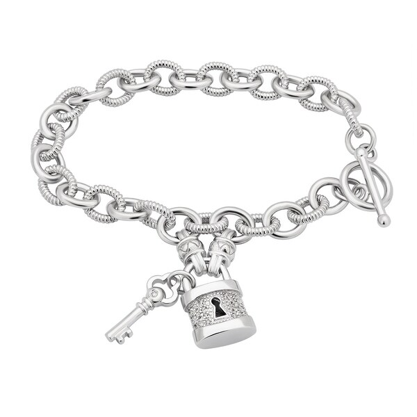 Divina Sterling Silver 1/6ct TDW Lock and Key Toggle Bracelet. Opens flyout.