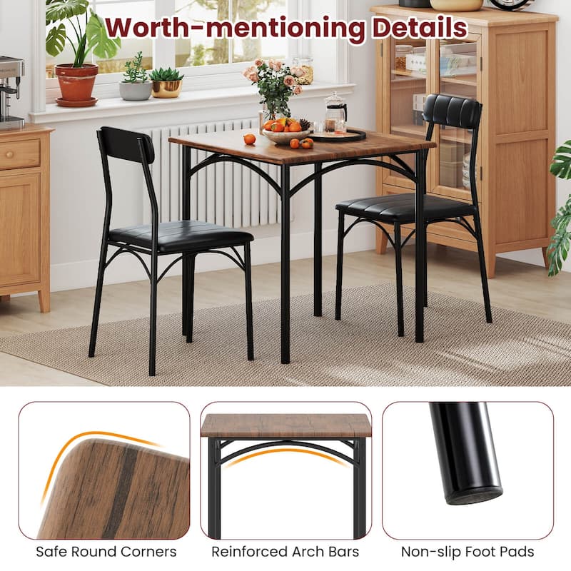Costway 3 PCS Dining Table Set with Upholstered Seats Padded Backrests