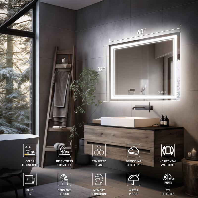Durx-litecrete LED Wall Mirror Rectangular Frameless Dual Strips LED Bathroom Vanity Mirror