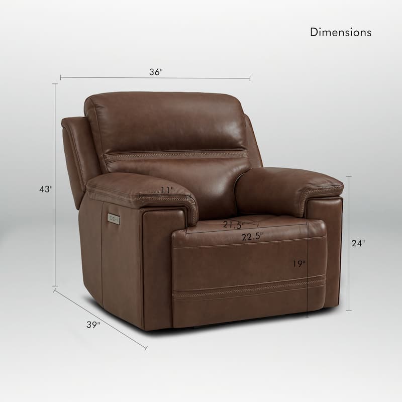 Genuine Leather Power Recliner with Zero Gravity Dual Power Adjustable Headrest & Footrest USB Type-C Charging Ports