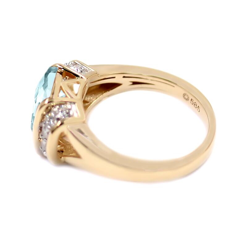 14K Yelow Gold Aquamarine, Diamond Ring