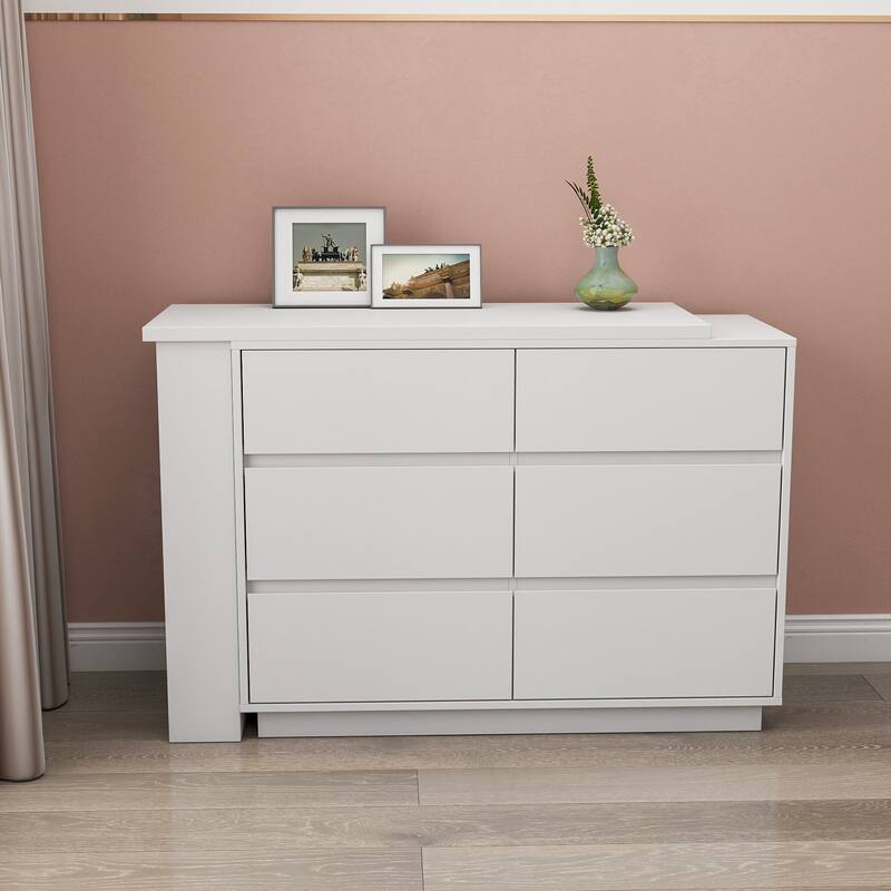 L-Shaped Desk and Vanity Combo with 6 Drawers - White
