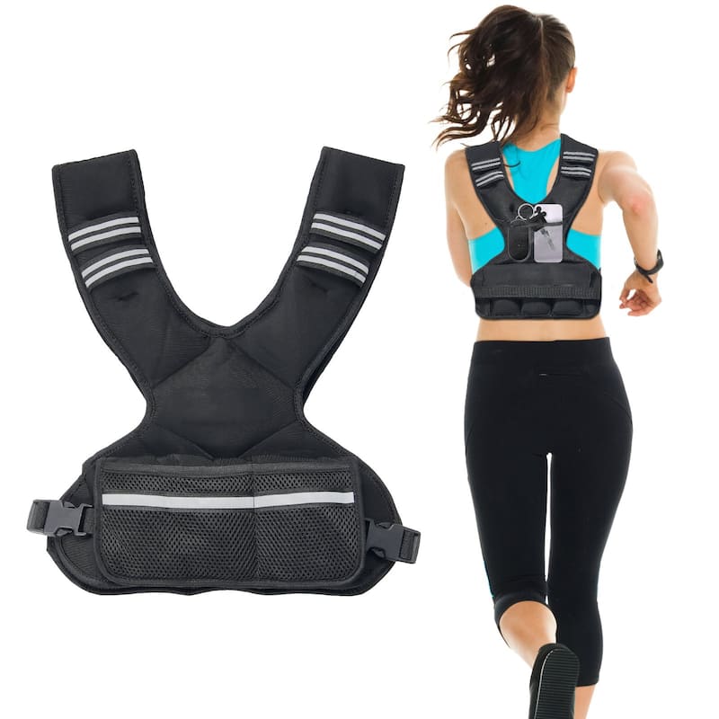 Black Neoprene Adjustable Weighted Vest 11 to 20 lbs with Reflective Strips - 20 Lbs