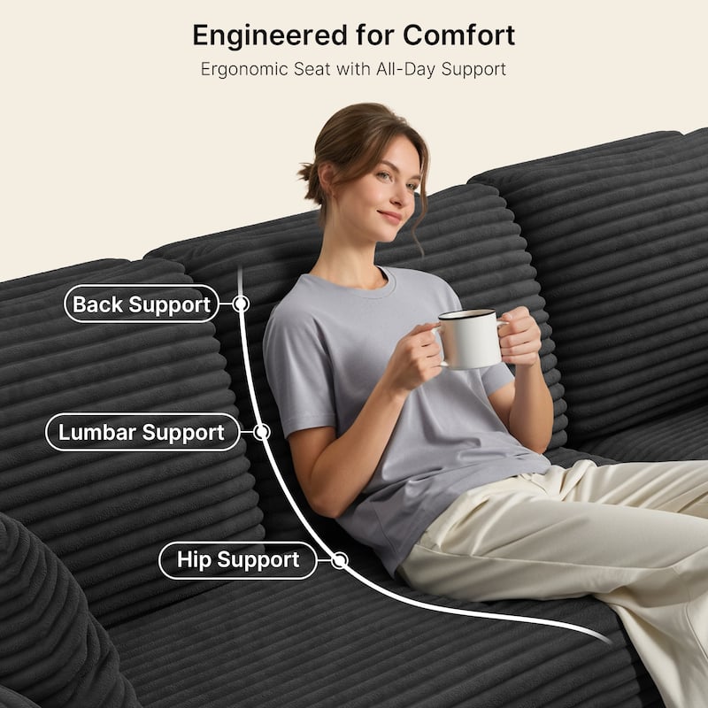 105" Cloud Sectional Couch with L-Shape Chaise, Modular Boneless Sofa, Upholstered Corduroy Couch