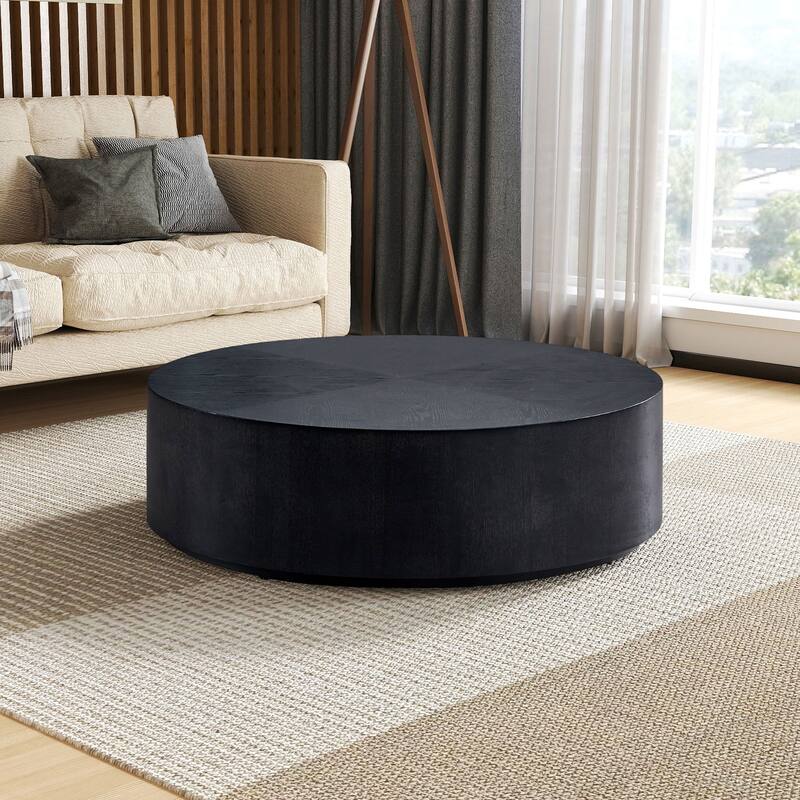 35.43" Modern Round Coffee Table with Solid Wood Base, Wood Grain Top, Ideal for Living Room, Bedroom, Apartment