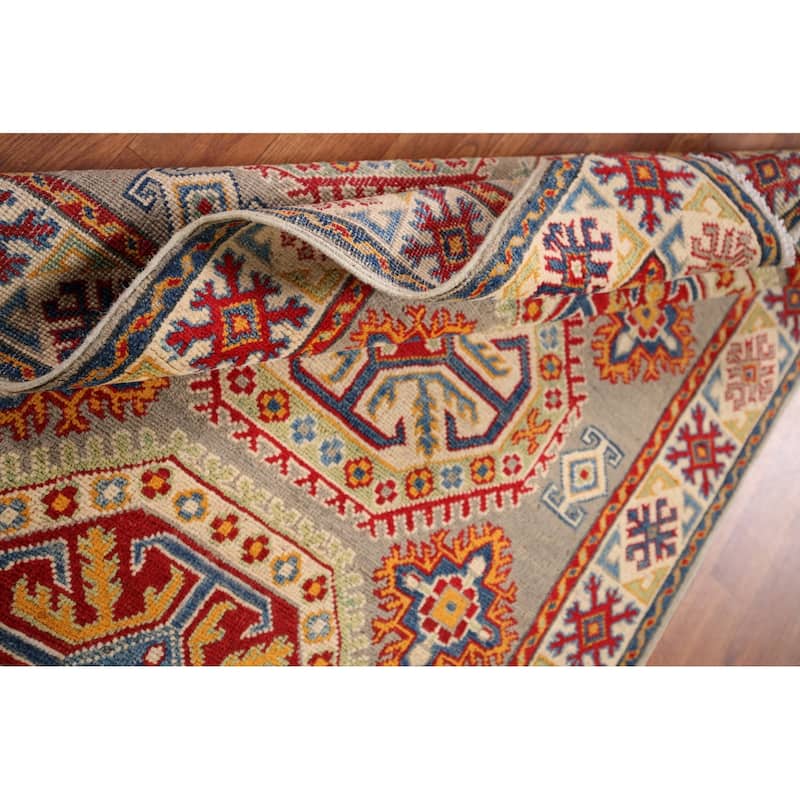 Geometric Kazak Oriental Accent Rug Handmade Wool Carpet - 3'2" x 5'0"