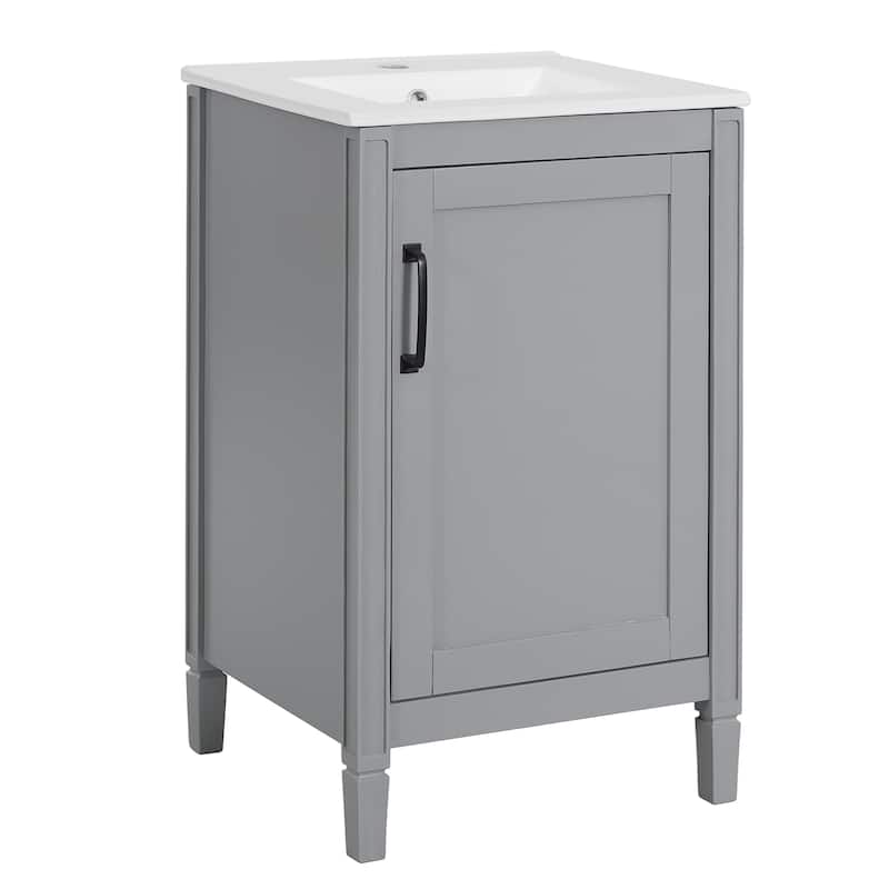 GDFStudio - Noa Wood & Ceramic 20" Bathroom Vanity with Sink, Soft-Close Door, Shelf & Storage Rack