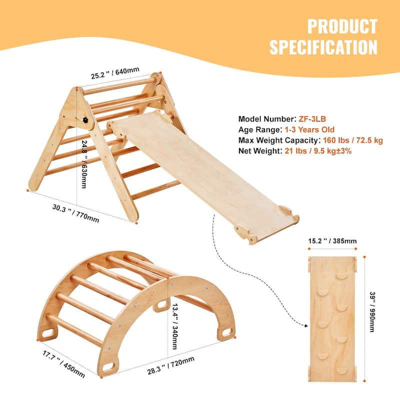 Wood Climbing Toy Set Pine 5-in-1 Play Gym for Kid's