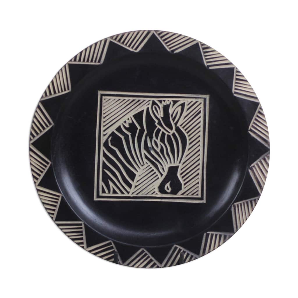 Handmade Zebra Stripes Wood decorative plate (Ghana)