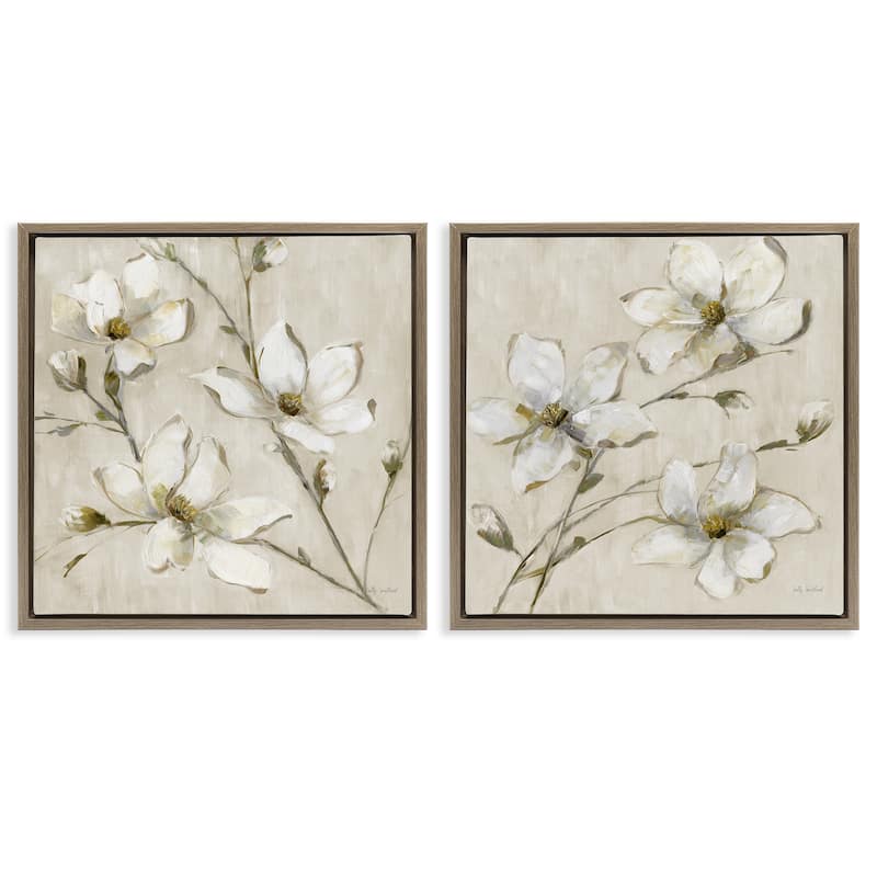 Stupell Outstretched Dogwood Branches Framed Floater Canvas Wall Art Design By Sally Swatland (Set of 2) - 25 x 25 - Brown