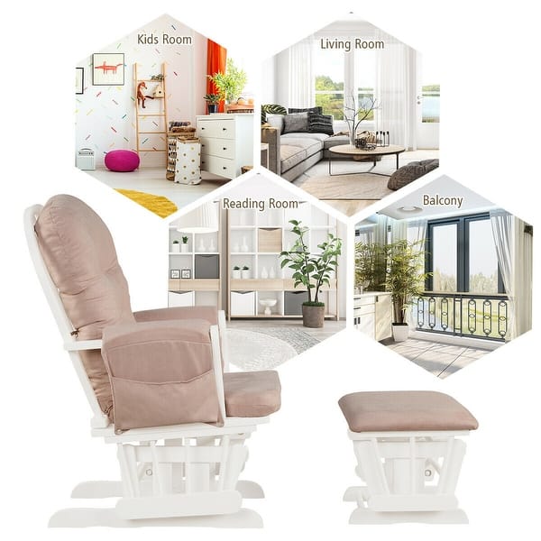 HOMREST Rockng Char Ottoman Set, Md-Century Upholstered Nursery