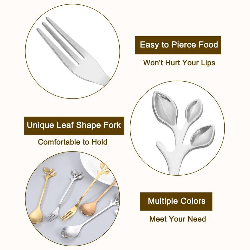 10Pcs 4.8" Stainless Steel Leaf Appetizer Fork Tableware Dessert Fork