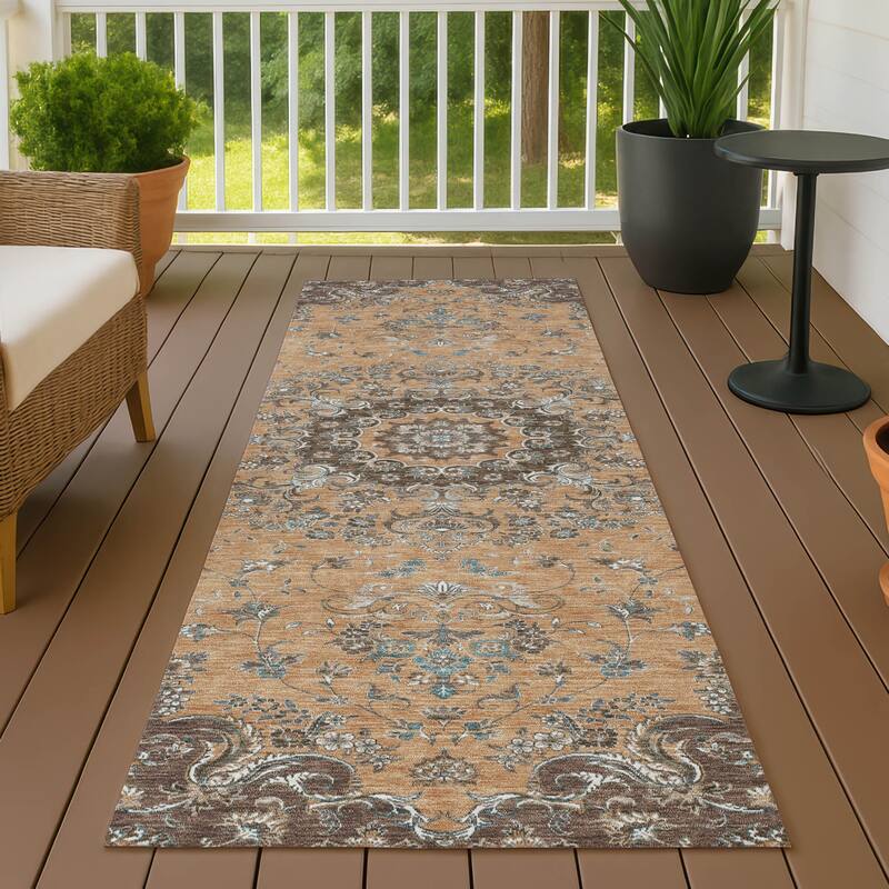 Machine Washable Indoor/ Outdoor Traditional Niko Chantille Rug - Copper - 2'3" x 7'6"