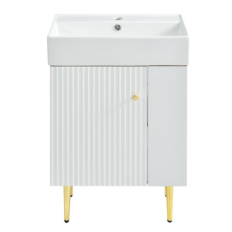 Modern 21.6" Bathroom Vanity with Ceramic Sink,Storage Cabinet with Right Side Storage