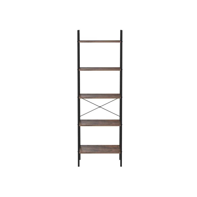 Black Metal 5-Tier Ladder Shelf with Steel Frame and Industrial Rustic Wood Shelves
