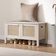 preview thumbnail 5 of 14, Boho Farmhouse Rattan Shoe Bench with Hidden Storage - Safety Hinged Lift Top Chest for Hallway & Living Room - 1-Piece WHITE