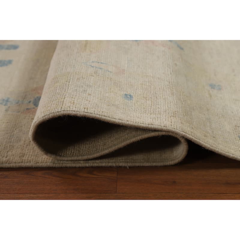 Hand Knotted Oriental 100% Wool Carpet Transitional Floral Beige & Ivories Oushak Runner Rug - 11' 9'' X 2' 9''