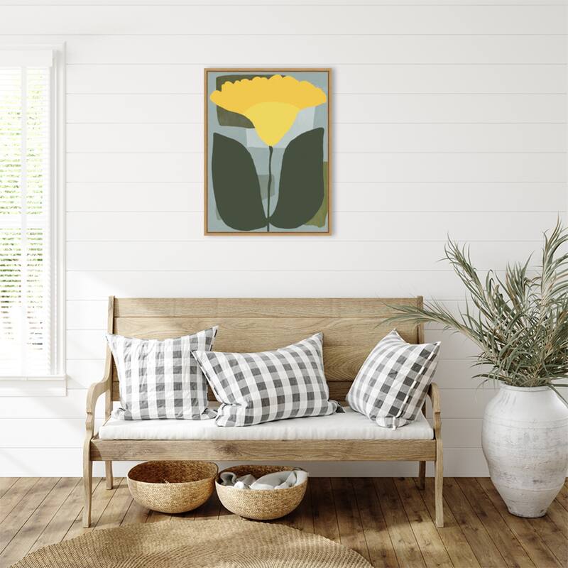 Big yellow bloom by Little Dean Framed Canvas Wall Art Print - Sylvie Maple