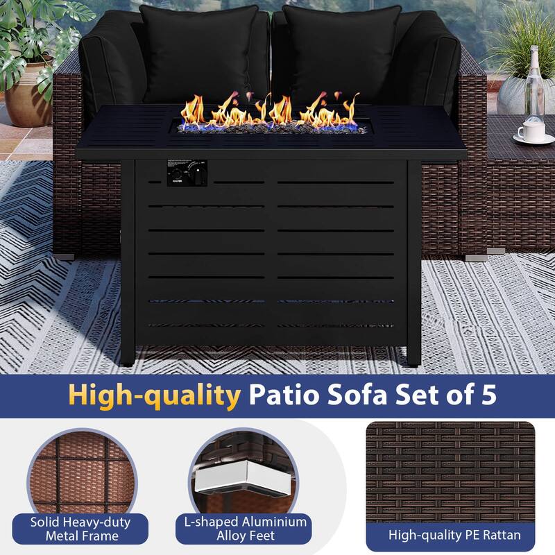 Costway 5 PCS Patio Furniture Set Heavy-duty Frame Rattan Sofa Set - See Details