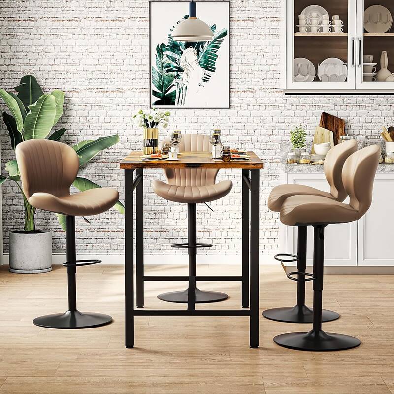 BOSSIN Set of 2 Modern Adjustable Bar Stools, Faux Leather Upholstered Swivel Counter Stools - 16.5"D x 19.6"W x 46.9"H