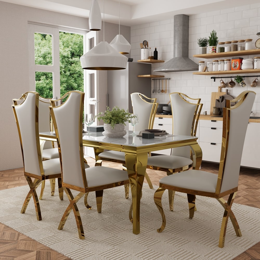 Luxurious Clear Tempered Glass Dining Table Set with Heavy Duty Dining Chairs