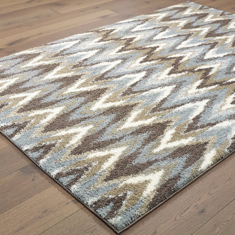 Style Haven Chevron Plush Microfiber Grey/Brown Area Rug