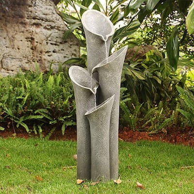 Waterfall Garden Fountain w/LED Lights Curved Cascading Water Fountain - N/A