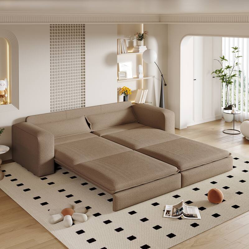 93" King Sleeper Sofa Bed - 3-in-1 Convertible Couch with Chaise Lounge, 2 Pillows, for Living Room, Office - Camel