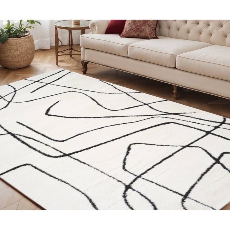 HomeRoots Abstract Rectangle Area Rug - 90.00 in. x 60.00 in.  x 0.60 in.