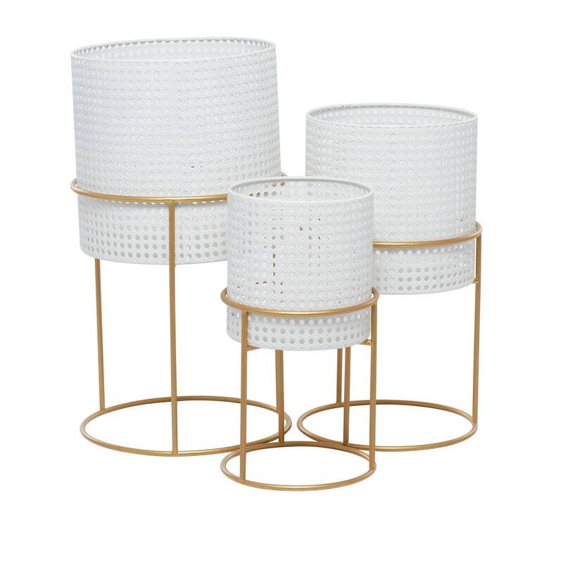 White Black or Gold Basket Style Glam Modern Planter Stands (Set of 3) - S/3 23", 19", 15"H