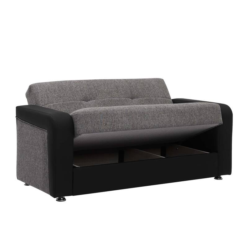 Collection Upholstered Convertible Loveseat With Storage - Black PU,Grey