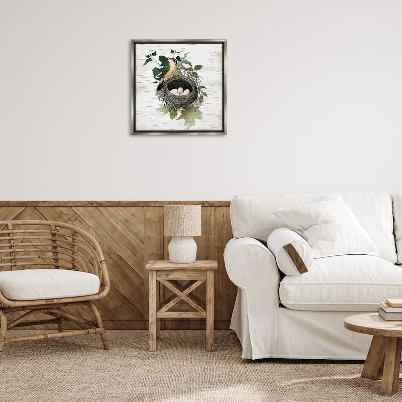 Stupell Vintage Bird Nest & Flora Framed Floater Canvas Wall Art Design By Susan Arnot