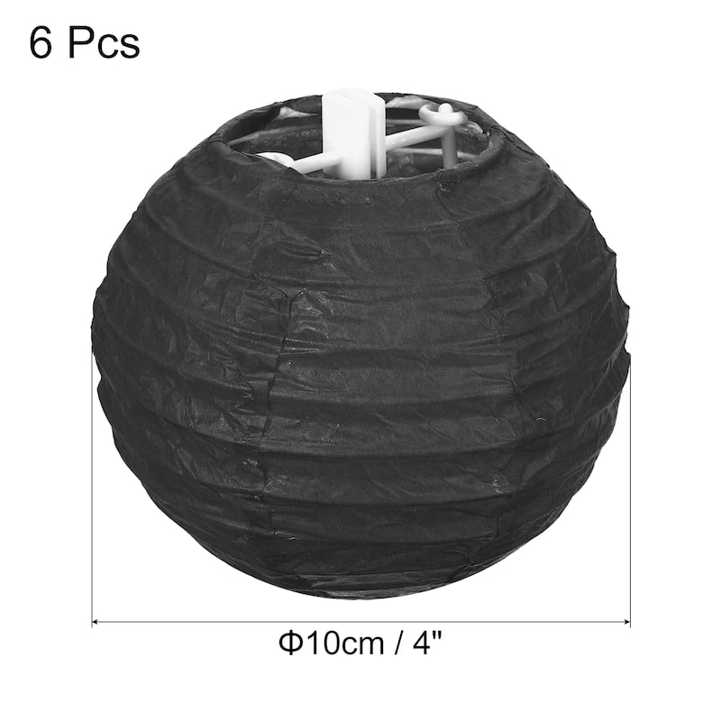 6pcs 4 Inch Folding Hanging Paper Lanterns for Wedding Home Party - Black
